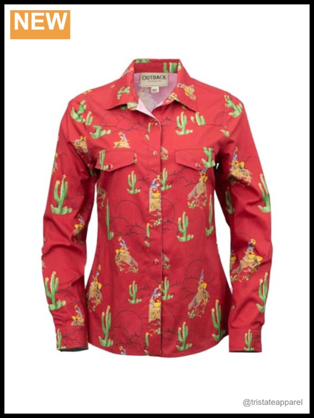 Women's Stretchy Button-Down Western Shirt with Cactus Print